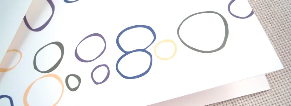 Cropped image of the front of the Hand Drawn Color Outlined Circles Any Occasion A6 Greeting Card. Hand drawn circles in colors of army green, purple, yellow, and blue.